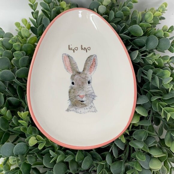 Rae Dunn Hip Hop Bunny Plate 8in Easter Spring Magenta Pink White Ceramic Rabbit - Picture 4 of 5